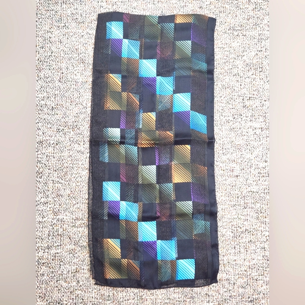 Bloomingdale's Colorful Prismatic Check Silk Oblong Scarf
